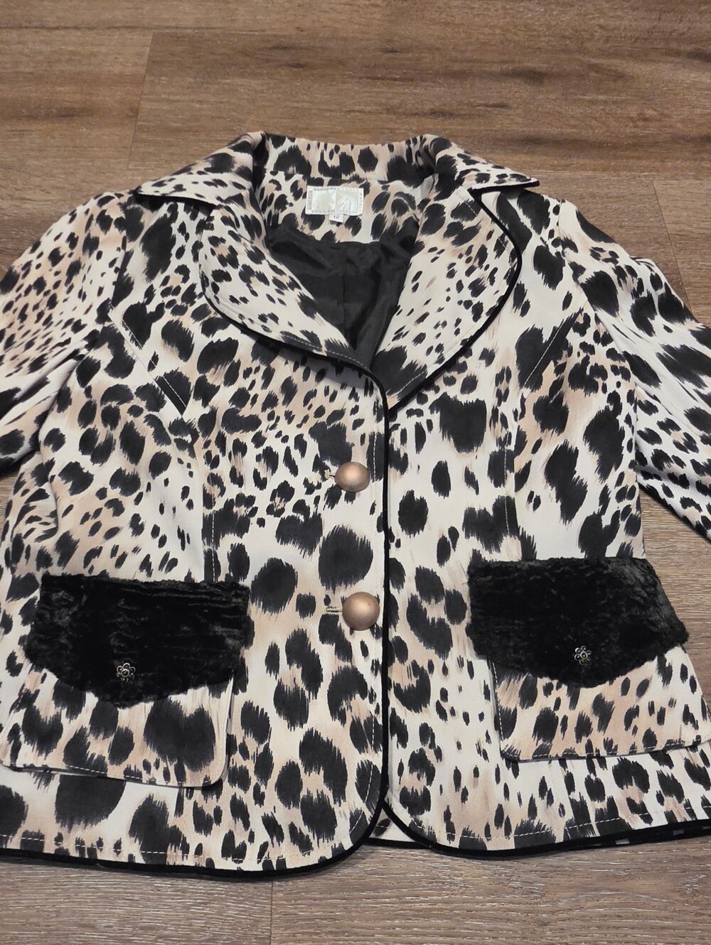 Alberto Makali Leopard Print Blazer Jacket Faux Fur Accent Pockets - Size 12 - Picture 3 of 12